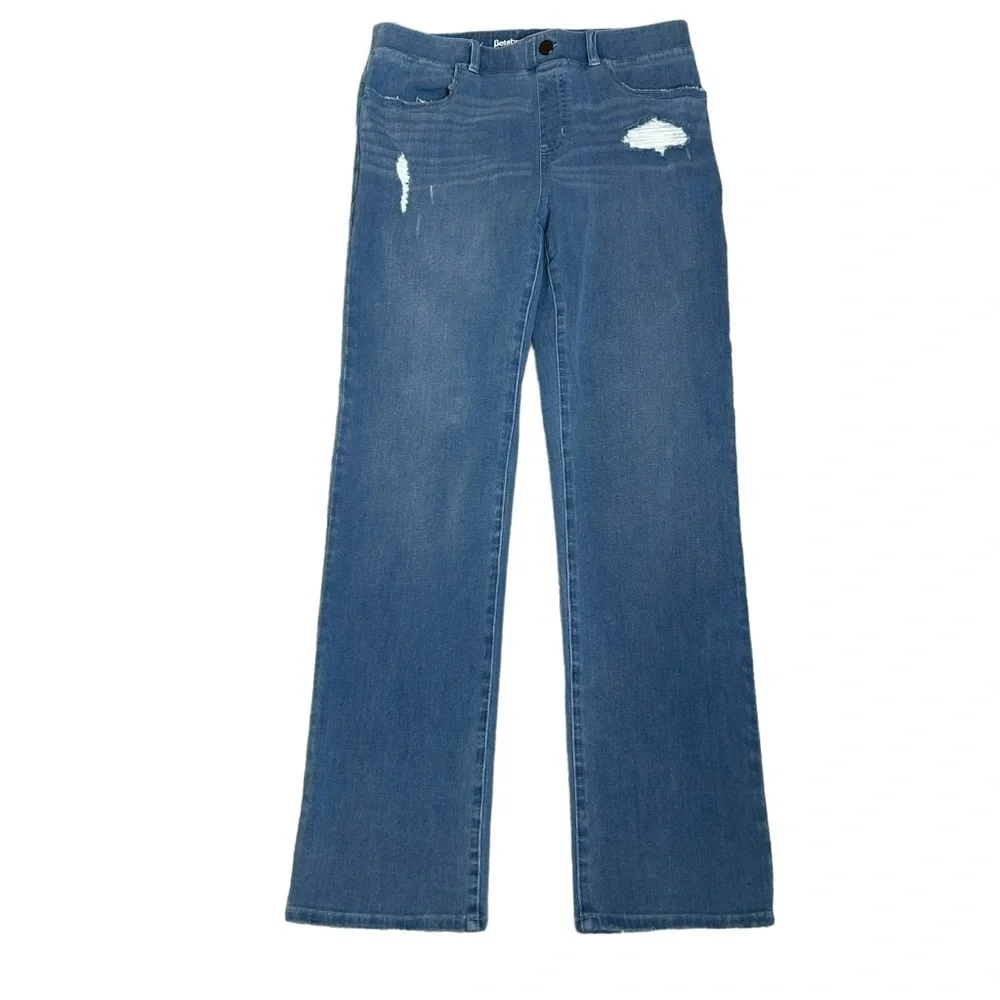 BETABRAND Denim blue jeans Pull on Straight leg 4 pocket Stretchy Size Large
